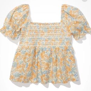 American Eagle Square Neck Smocked Babydoll Blouse